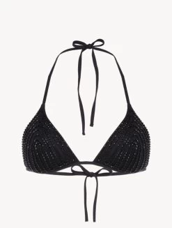 Triangle Bikini Top In Black With Beading