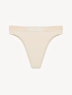 High-Waisted Brazilian Bikini Brief In Champagne With Beading