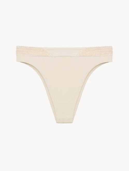 High-Waisted Brazilian Bikini Brief In Champagne With Beading