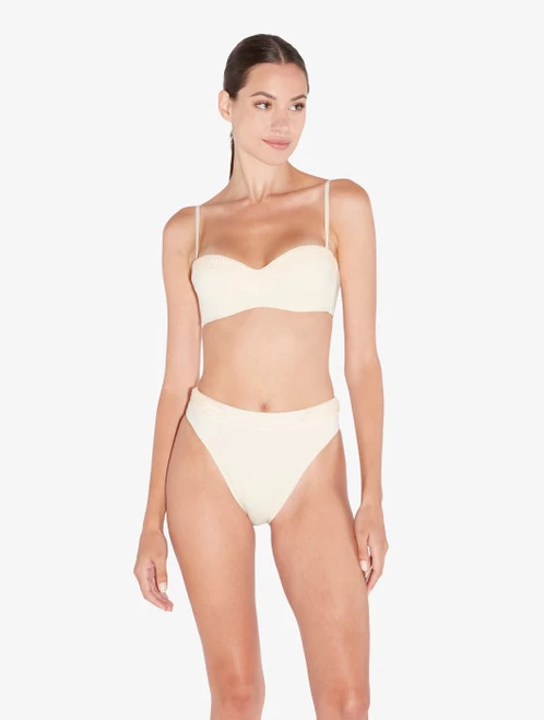 High-Waisted Brazilian Bikini Brief In Champagne With Beading - Image 2