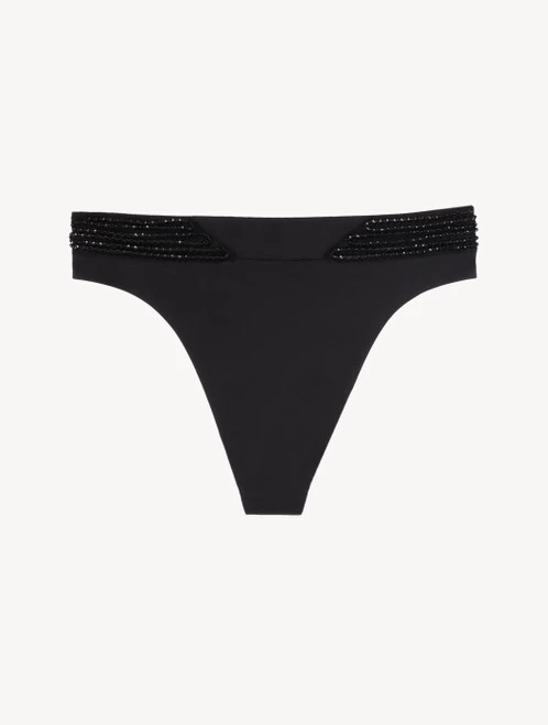 High-Waisted Brazilian Bikini Brief In Black With Beading