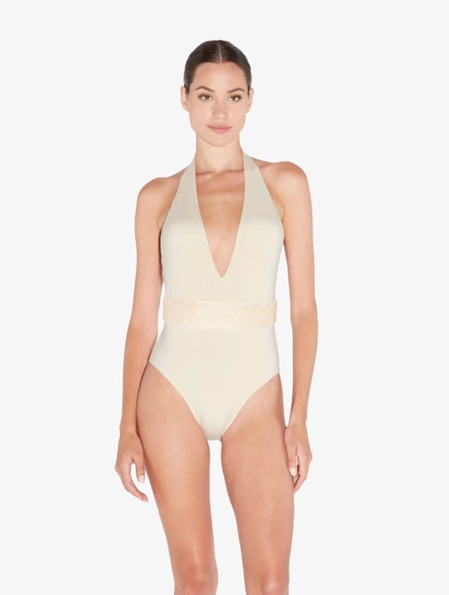 Swimsuit In Champagne With Beading - Image 2