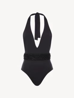 Swimsuit In Black With Beading
