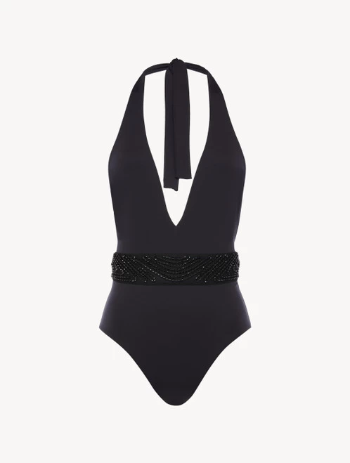 Swimsuit In Black With Beading