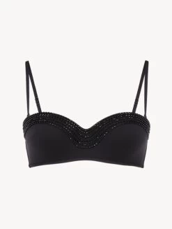 Bandeau Bikini Top In Black With Beading