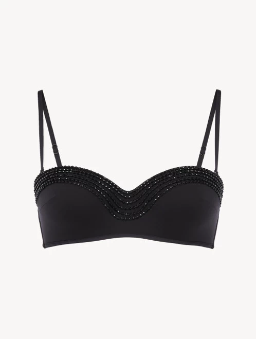 Bandeau Bikini Top In Black With Beading