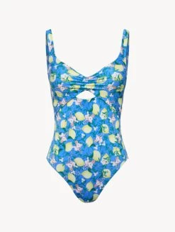 Blue Printed Cut-out Swimsuit