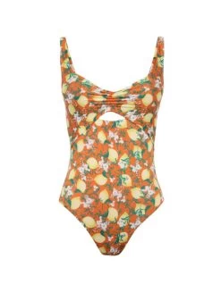 Orange Printed Cut-out Swimsuit
