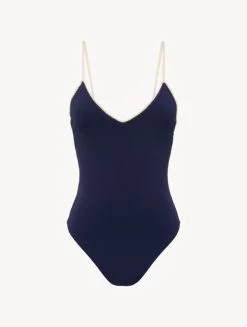 Signature Monogram V-neck Swimsuit In Navy