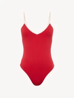 Signature Monogram V-neck Swimsuit In Red